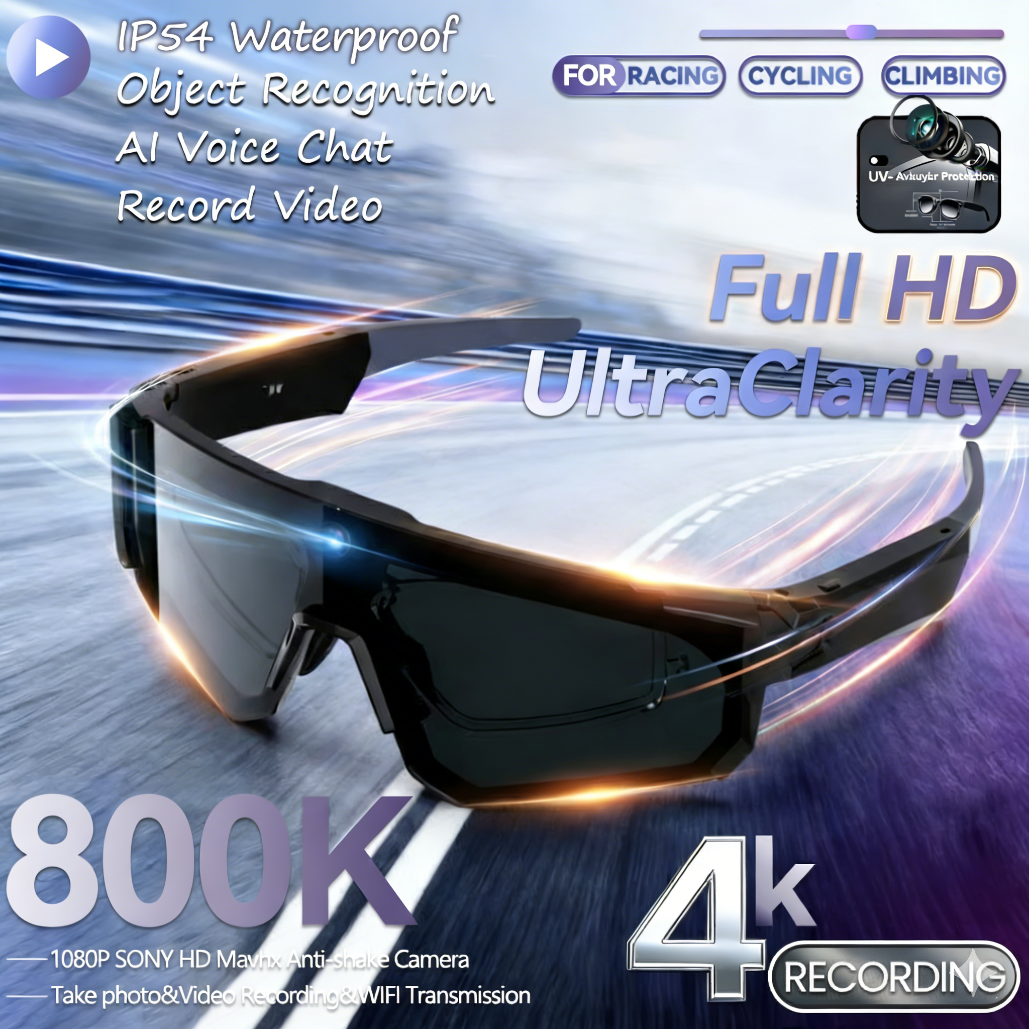 Smart Glasses Lens - HD 4K 800WCamera 32GB Sport Smart