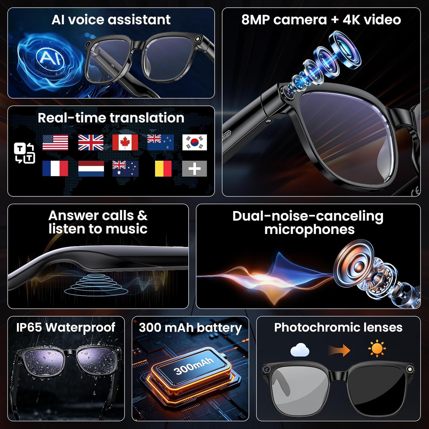8MP Camera Smart Glasses: 4K P - Smart Glasses Lens บทวิจารณ์และราคา